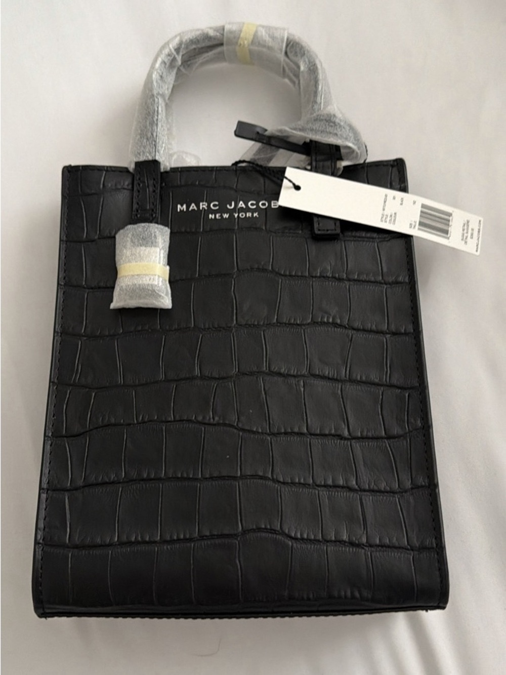 Marc Jacobs Black Croc-Embossed Mini Tote Bag